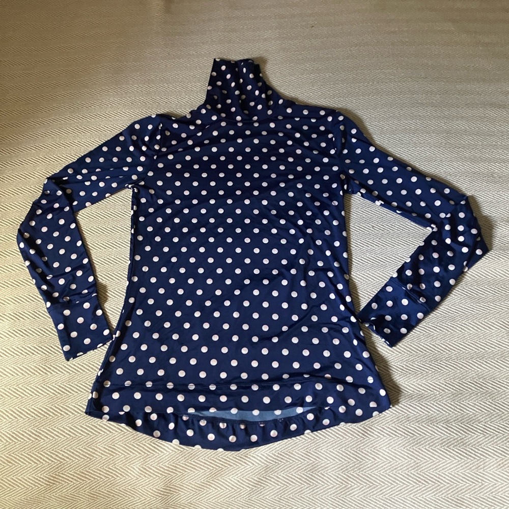 Lands' End Navy Polka Dot Thermaskin Heat Turtleneck